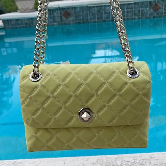 Kate Spade Natalia Smooth Leather Medium Flap Shoulder Bag Frosty Lime - Picture 2 of 16